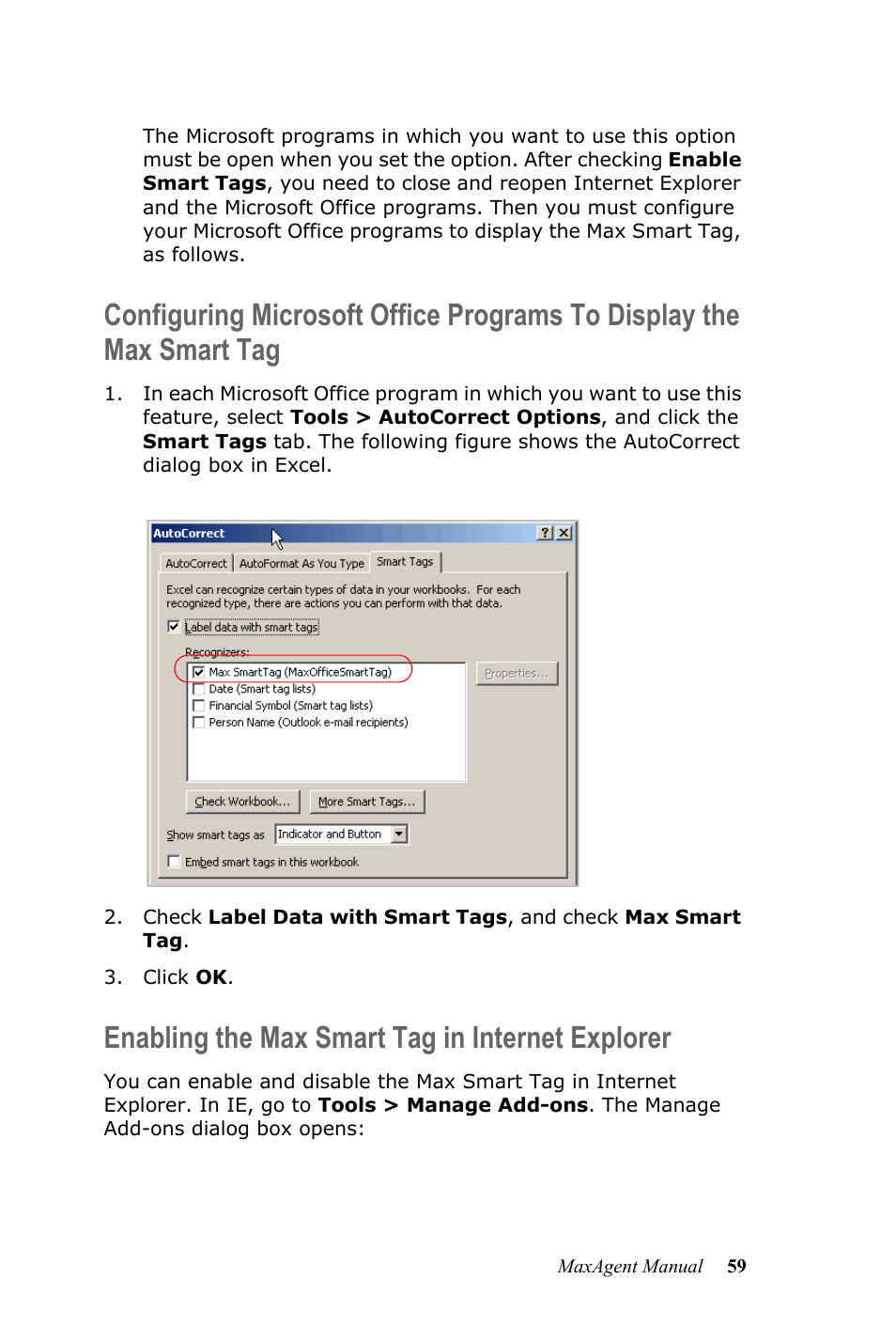 Enabling the max smart tag in internet explorer | AltiGen MAXCS 7.0 MaxAgent User Manual | Page 65 / 93