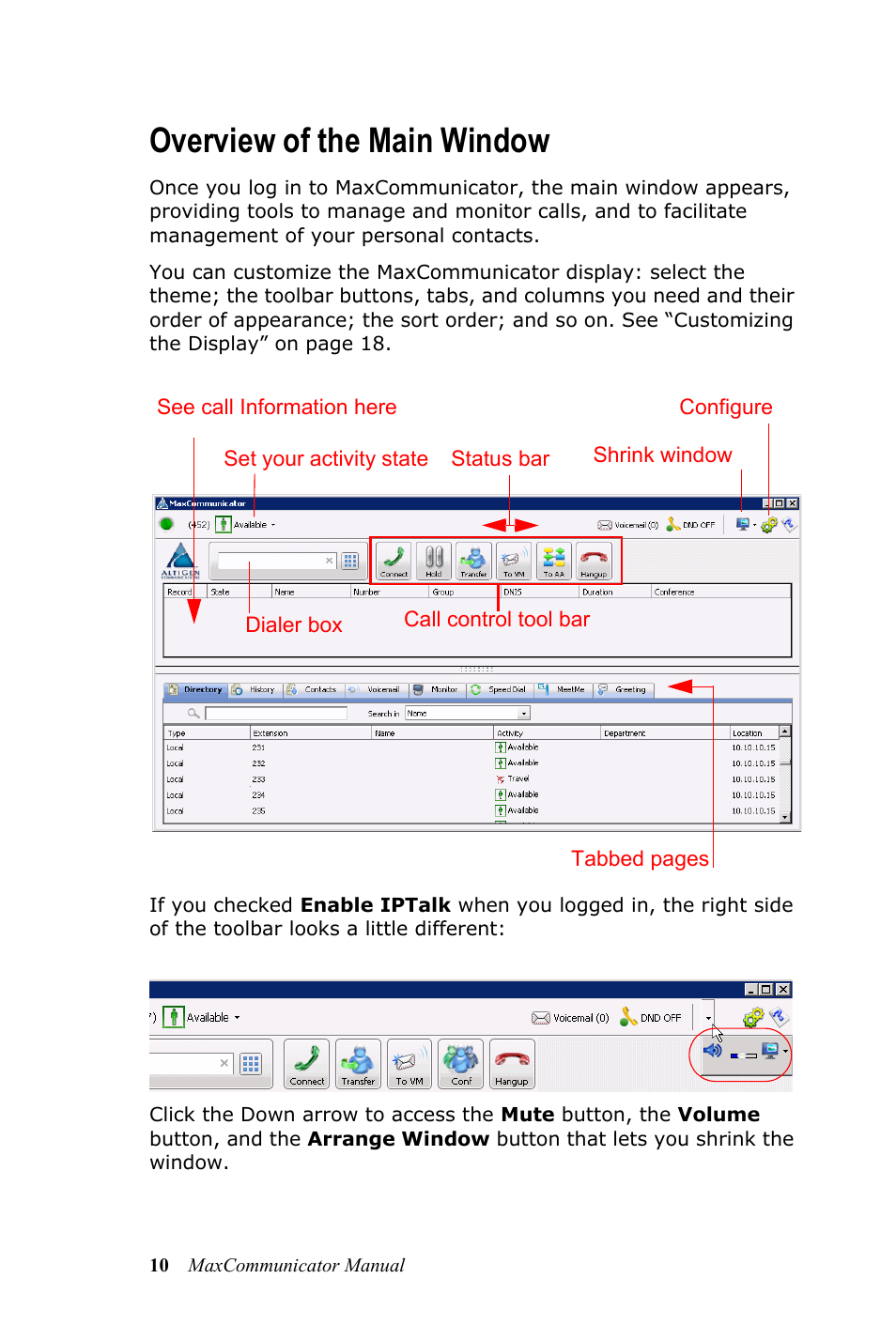 Overview of the main window | AltiGen MAXCS 7.0 MaxCommunicator User Manual | Page 16 / 87