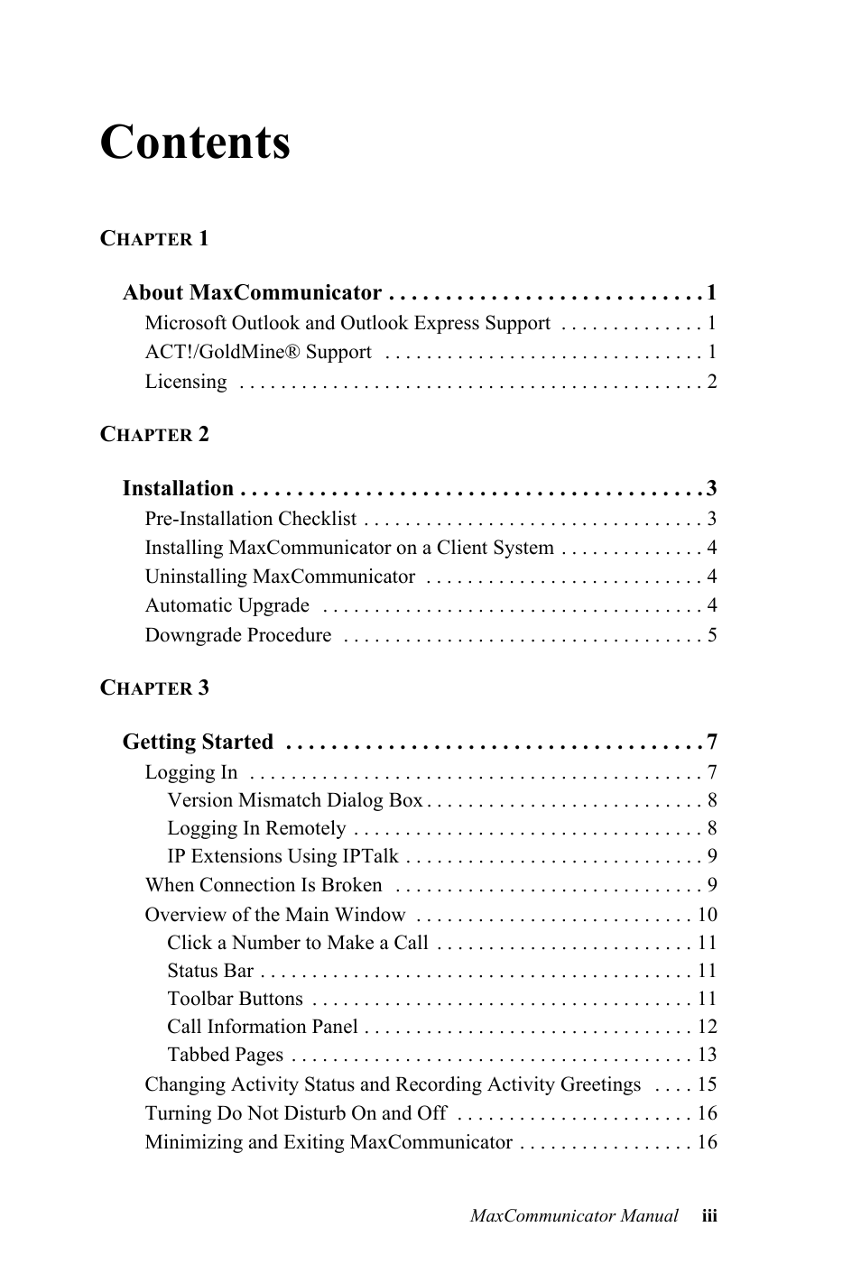 AltiGen MAXCS 7.0 MaxCommunicator User Manual | Page 3 / 87