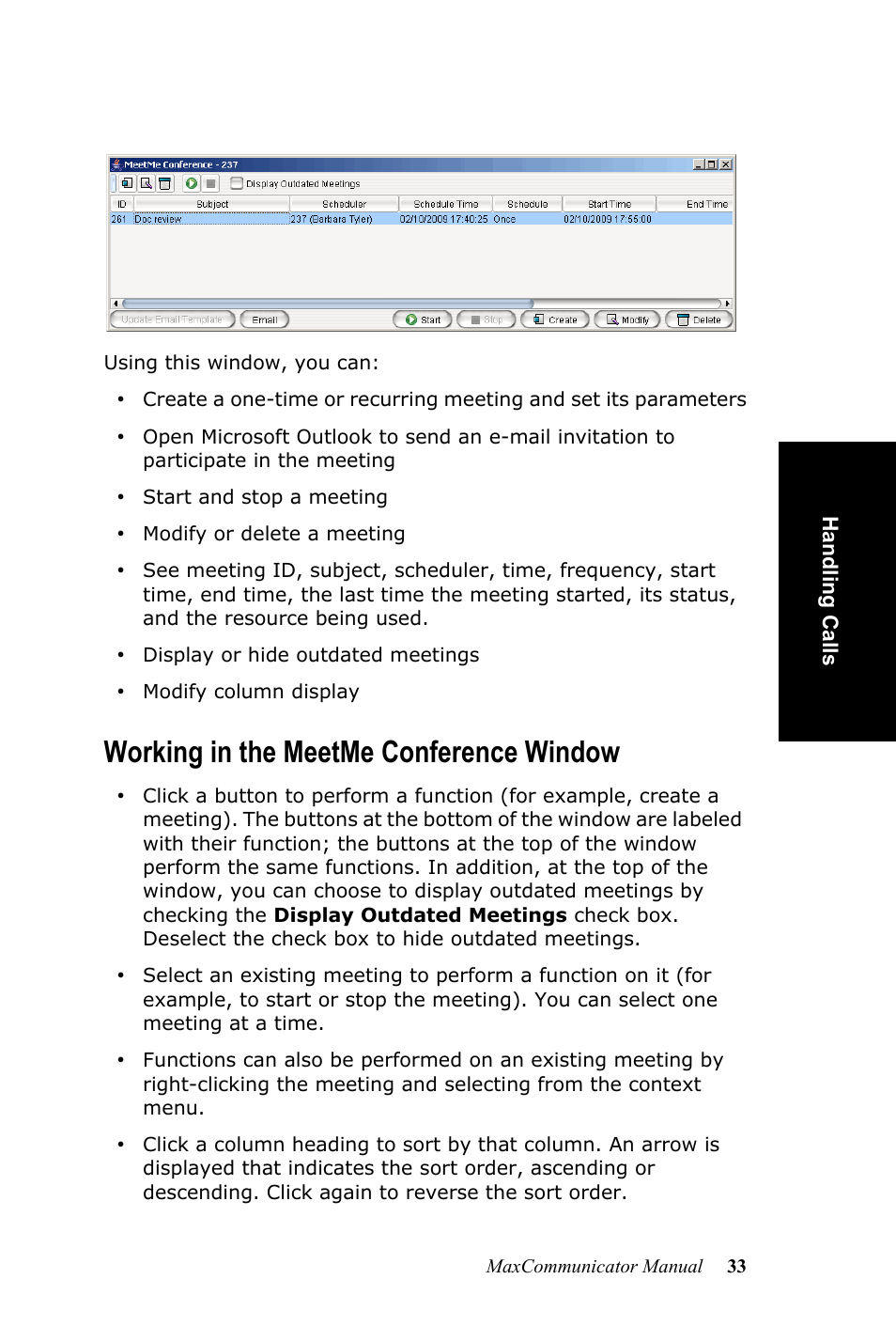Working in the meetme conference window | AltiGen MAXCS 7.0 MaxCommunicator User Manual | Page 39 / 87