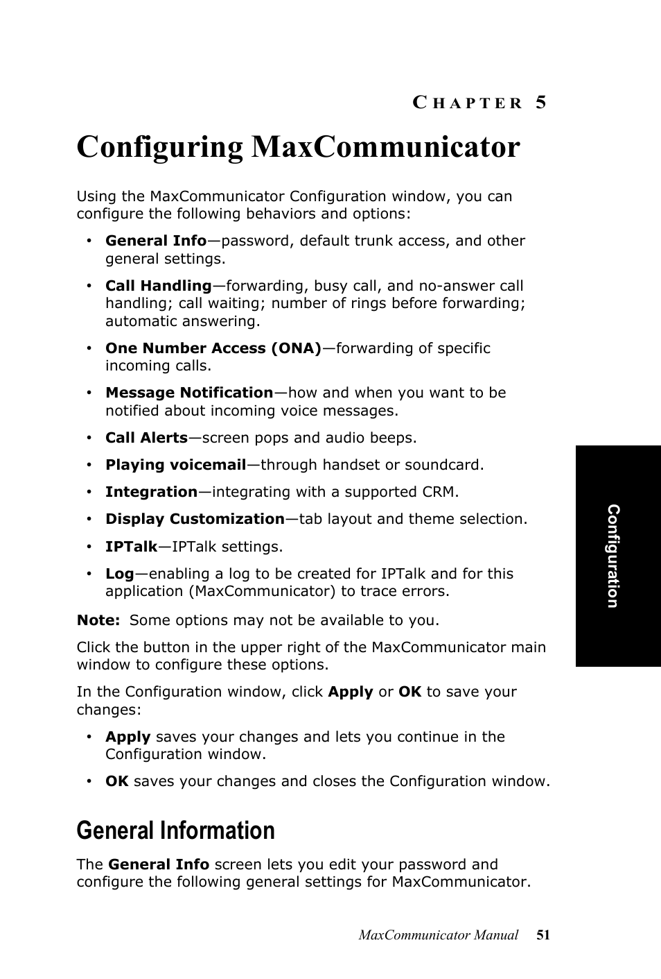 Configuring maxcommunicator, General information, Hapter | AltiGen MAXCS 7.0 MaxCommunicator User Manual | Page 57 / 87