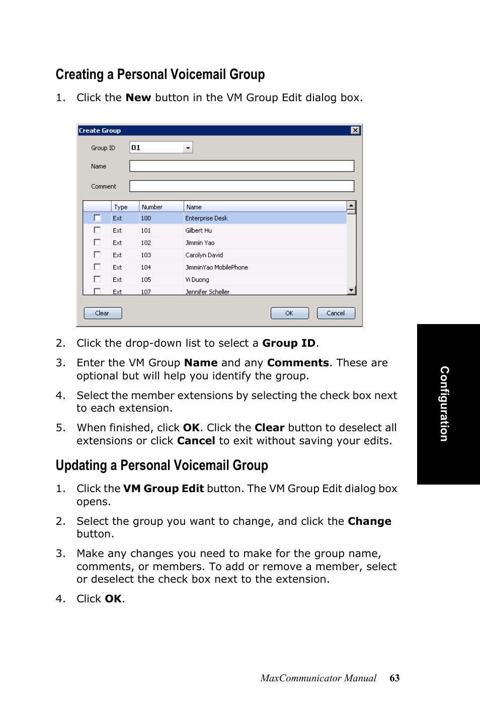 Creating a personal voicemail group, Updating a personal voicemail group | AltiGen MAXCS 7.0 MaxCommunicator User Manual | Page 69 / 87