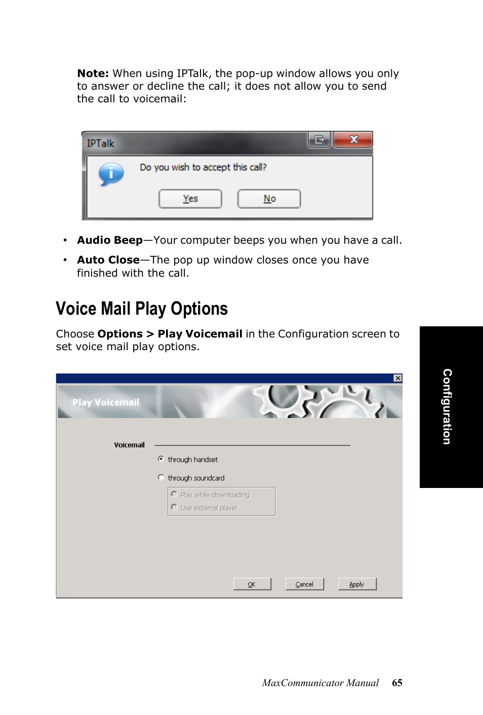 Voice mail play options | AltiGen MAXCS 7.0 MaxCommunicator User Manual | Page 71 / 87