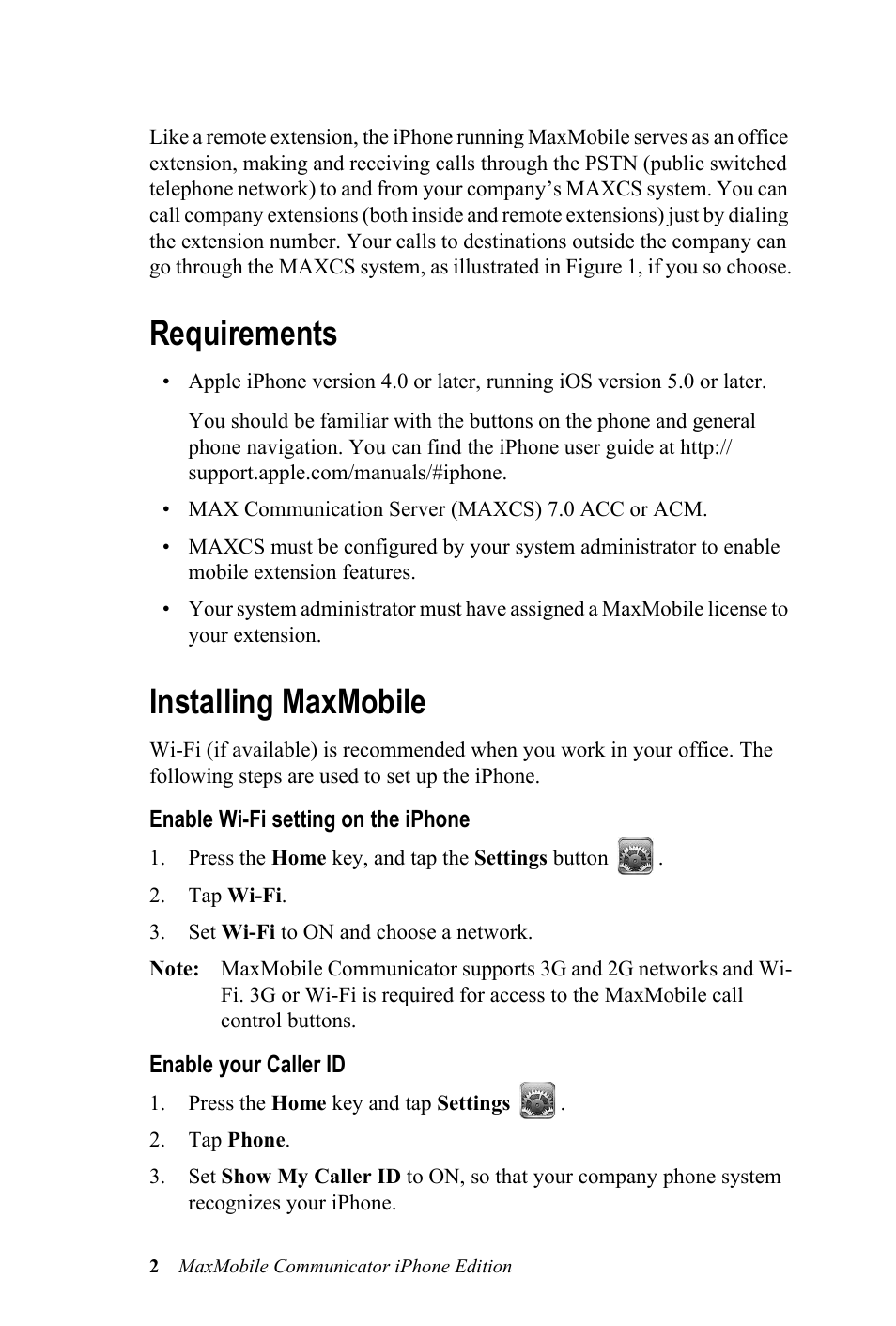Requirements, Installing maxmobile, Requirements installing maxmobile | AltiGen MAXCS 7.0 MaxMobile User Guide for iPhone User Manual | Page 6 / 32