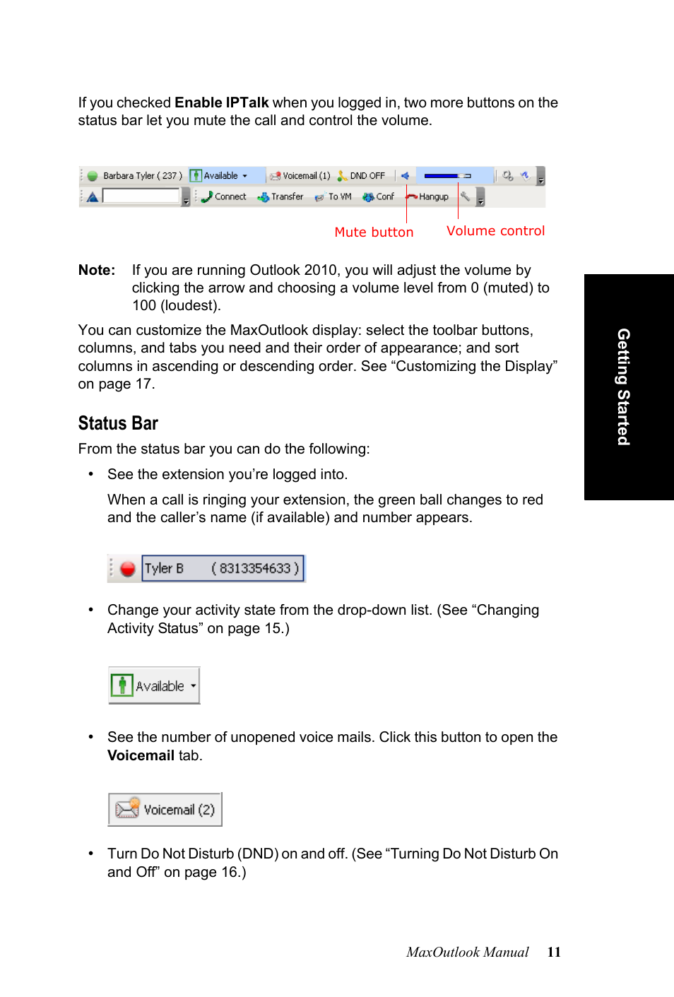 Status bar | AltiGen MAXCS 7.0 MaxOutlook User Manual | Page 17 / 81