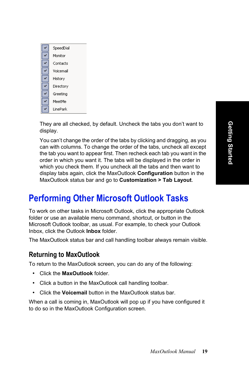 Performing other microsoft outlook tasks, Returning to maxoutlook | AltiGen MAXCS 7.0 MaxOutlook User Manual | Page 25 / 81