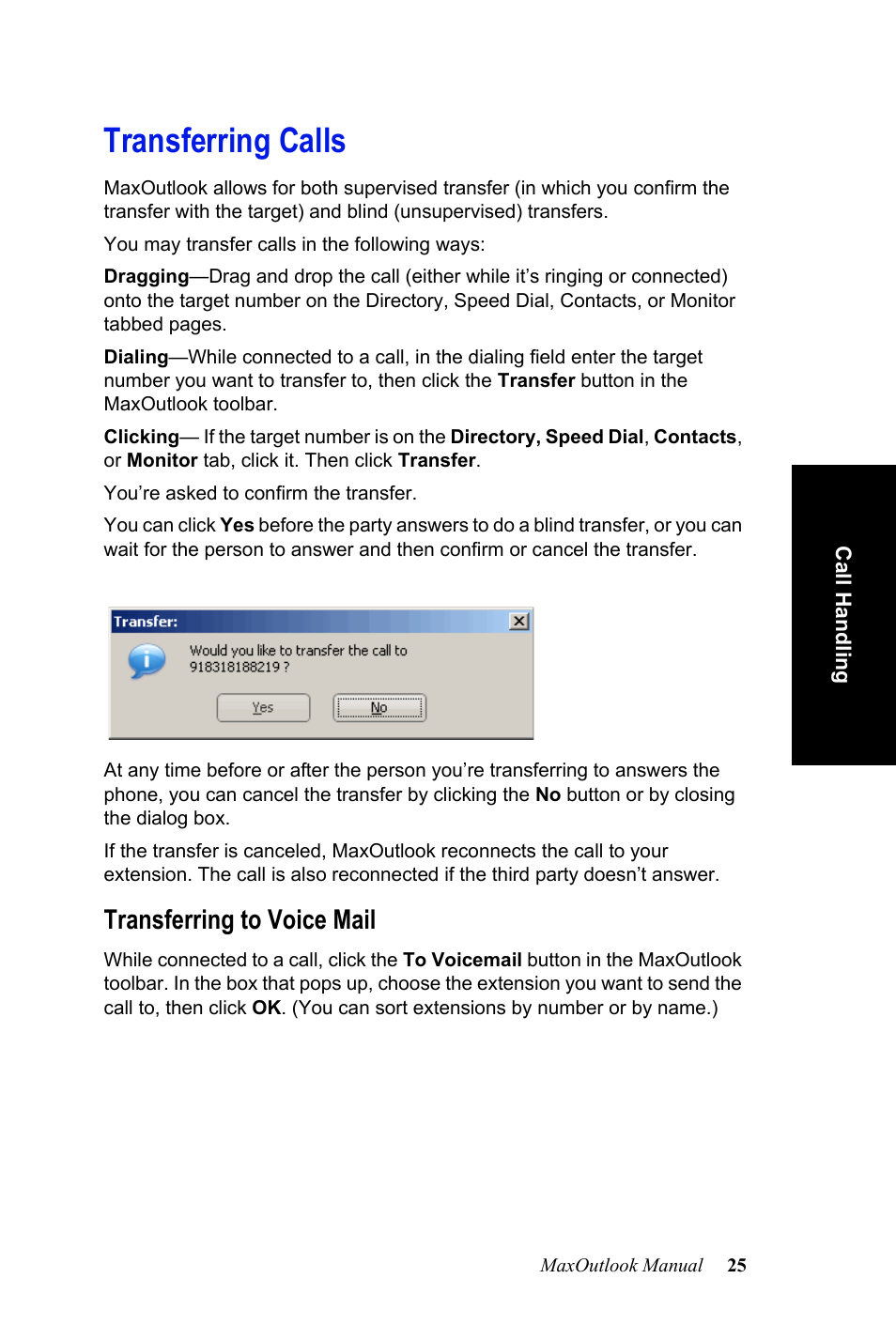 Transferring calls, Transferring to voice mail | AltiGen MAXCS 7.0 MaxOutlook User Manual | Page 31 / 81