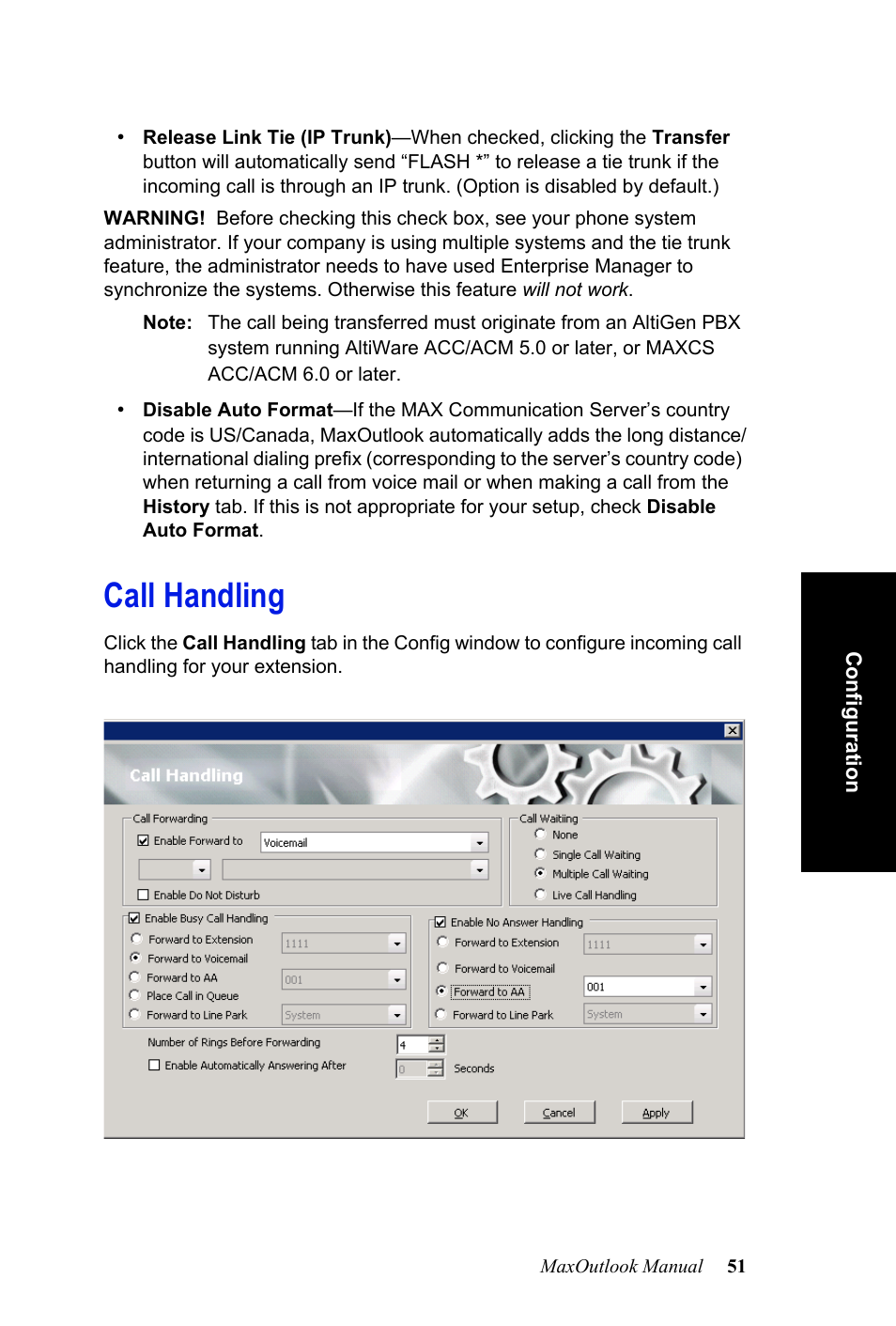 Call handling | AltiGen MAXCS 7.0 MaxOutlook User Manual | Page 57 / 81