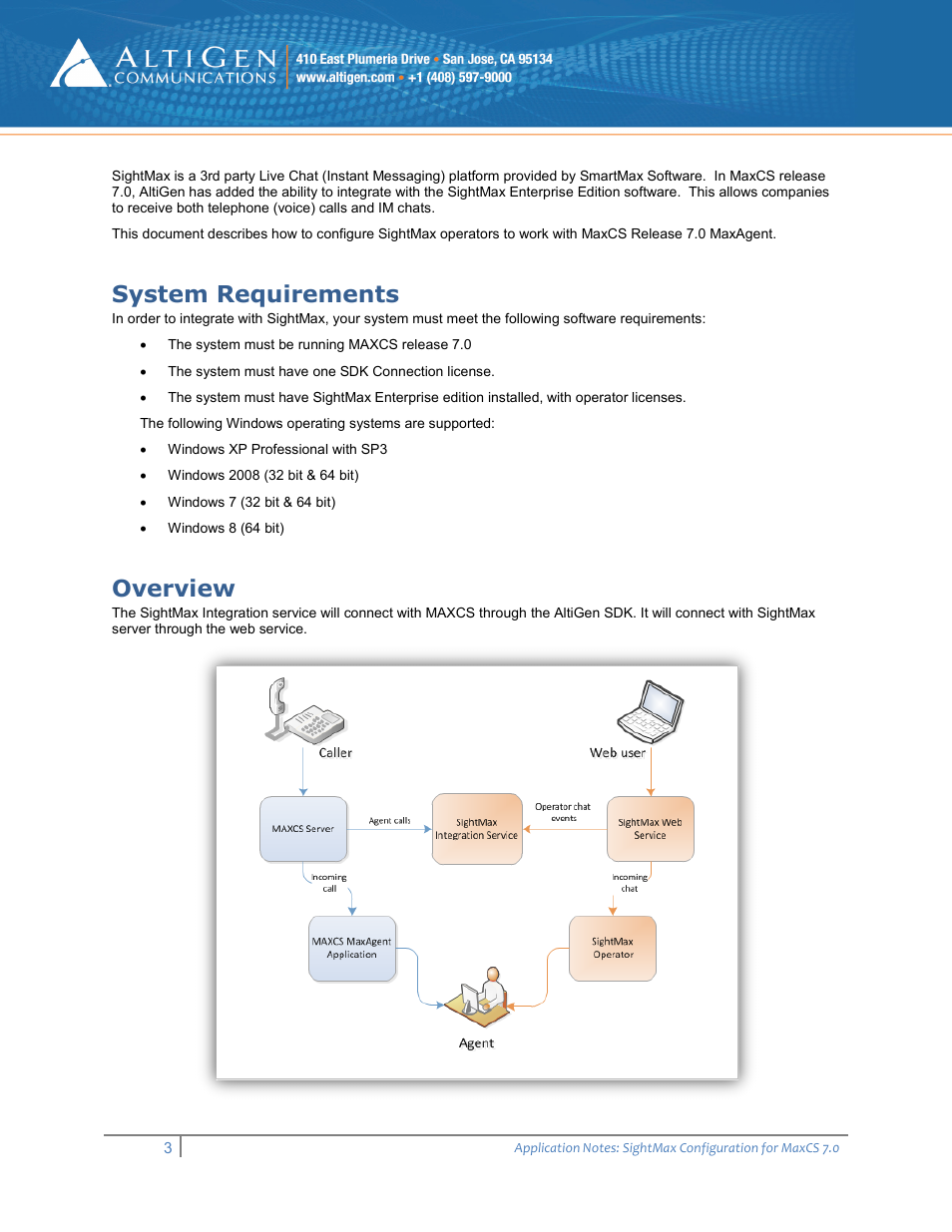 System requirements, Overview | AltiGen MAXCS 7.0 SightMax User Manual | Page 3 / 6