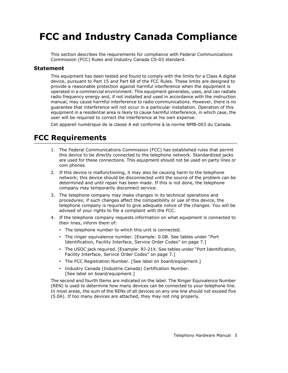 Fcc and industry canada compliance, Fcc requirements | AltiGen MAXCS 7.0 Telephony Hardware User Manual | Page 11 / 68