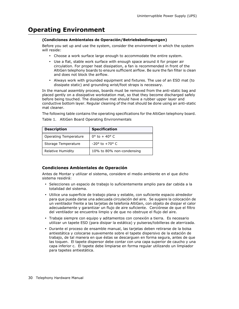 Operating environment | AltiGen MAXCS 7.0 Telephony Hardware User Manual | Page 36 / 68