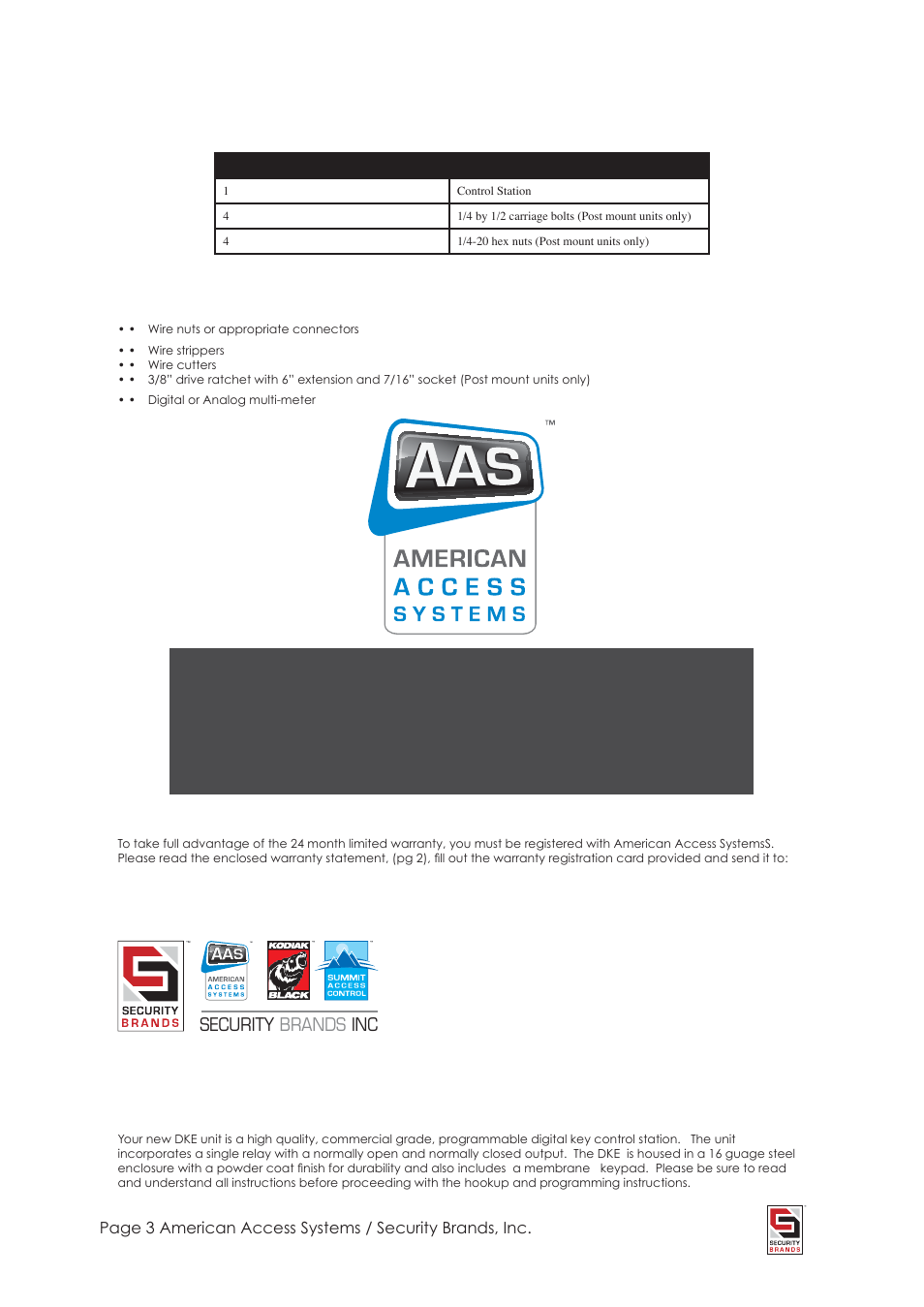 Parts checklist, Introduction, Before proceeding | American Access Systems Advantage DKE - Metal - 26-100L User Manual | Page 3 / 12