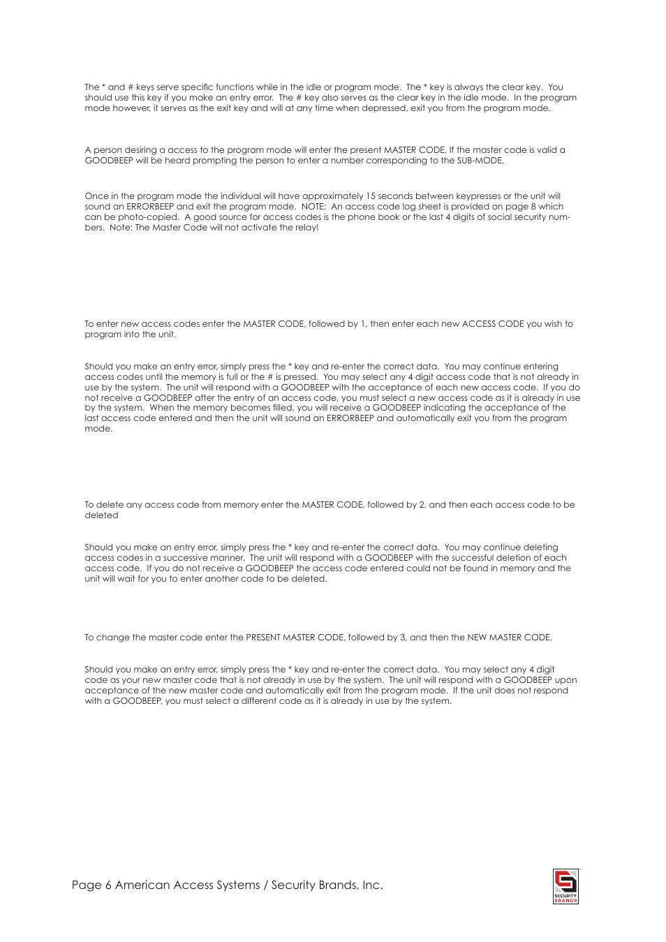 Sub-modes, The * and # key, Programming | American Access Systems Advantage DKE - Metal - 26-100L User Manual | Page 6 / 12