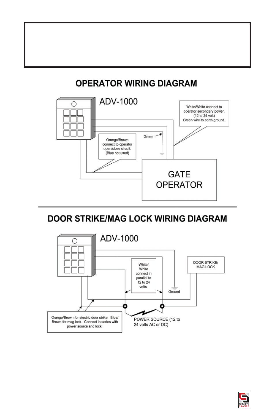Standard hook-up diagram for advantage adv-1000 | American Access Systems Advantage DK - Regular - ADV-1000i User Manual | Page 6 / 20
