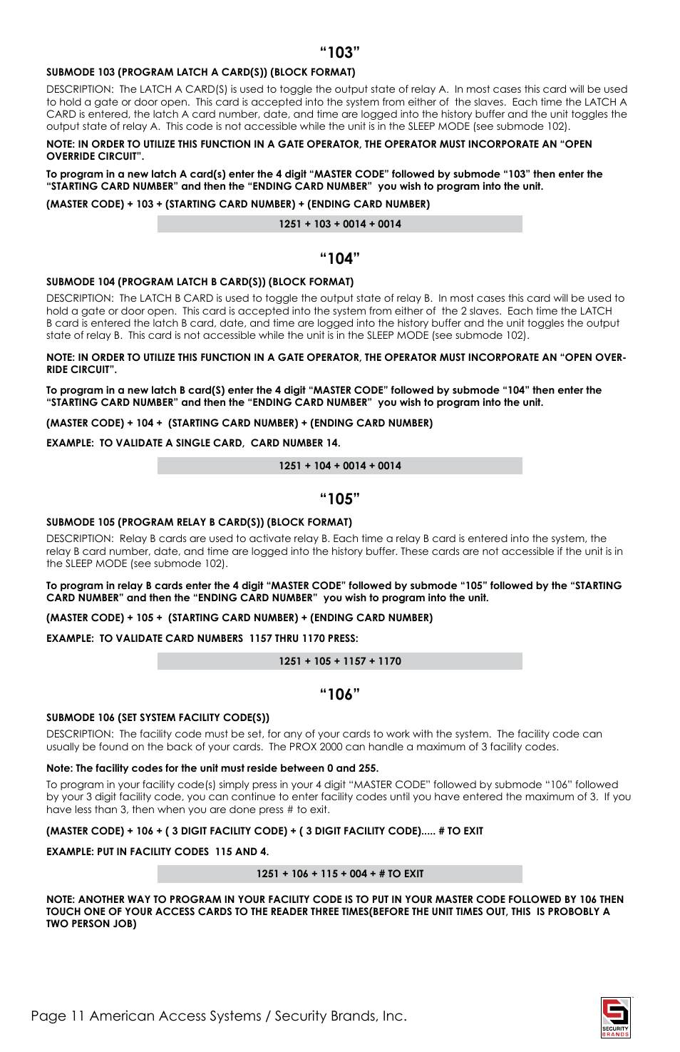 American Access Systems Prox Card Reader - 23-206 User Manual | Page 11 / 20
