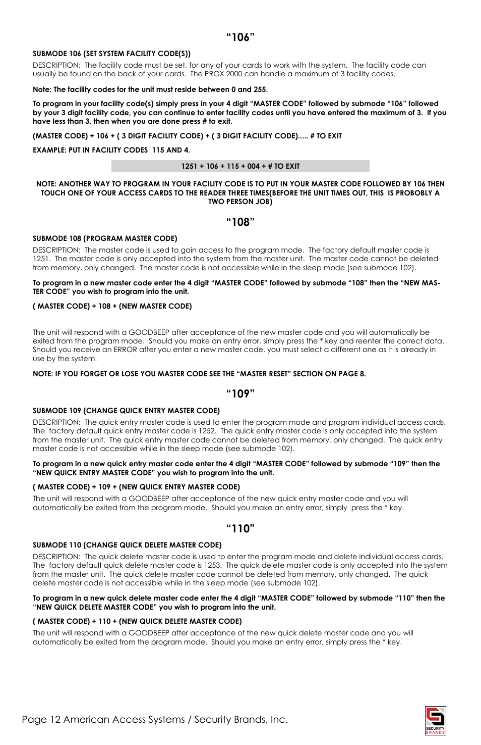 American Access Systems Prox Card Reader - 23-213 User Manual | Page 12 / 20