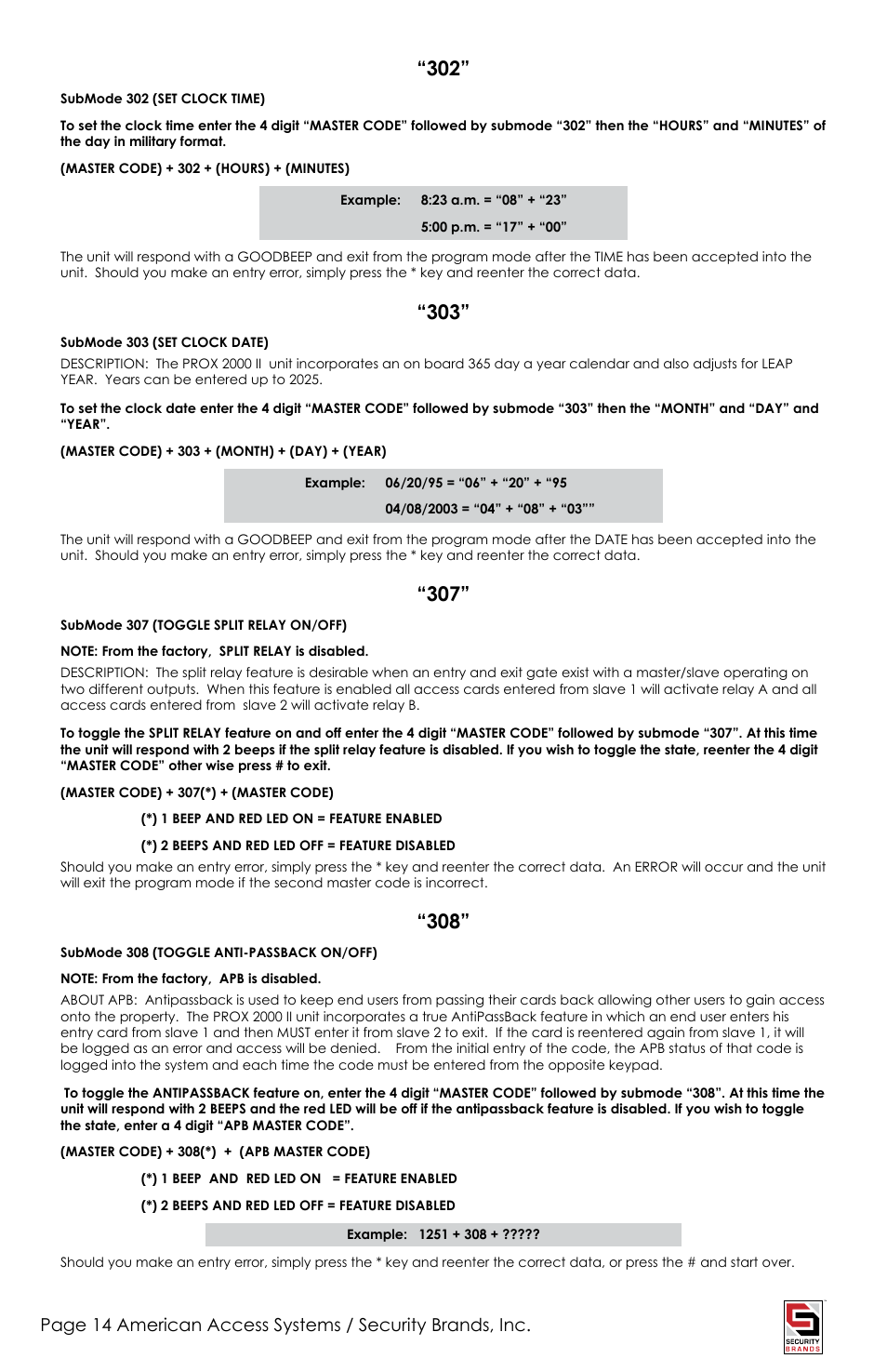 American Access Systems Prox Card Reader - 23-213 User Manual | Page 14 / 20