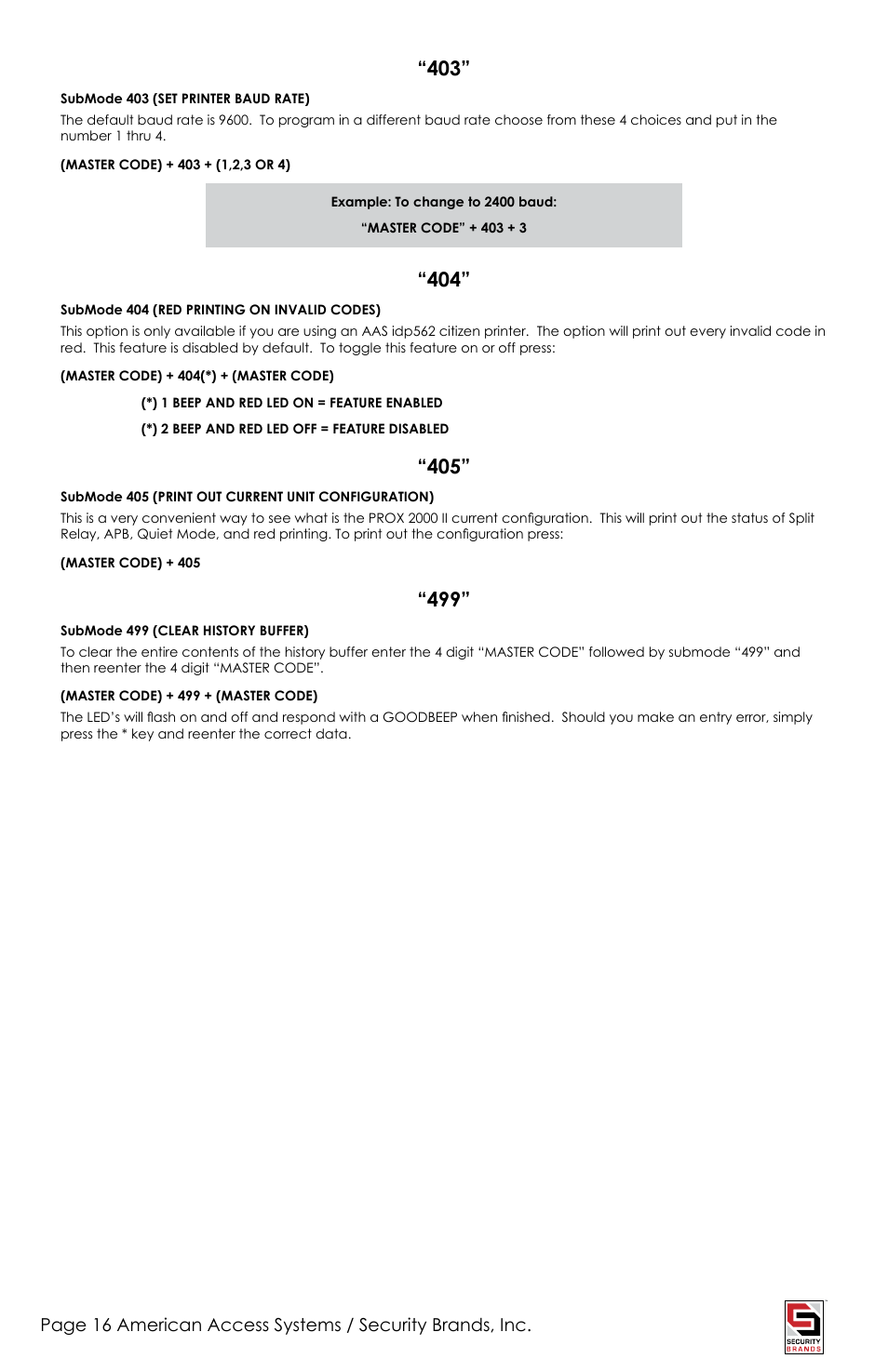 American Access Systems Prox Card Reader - 23-213 User Manual | Page 16 / 20