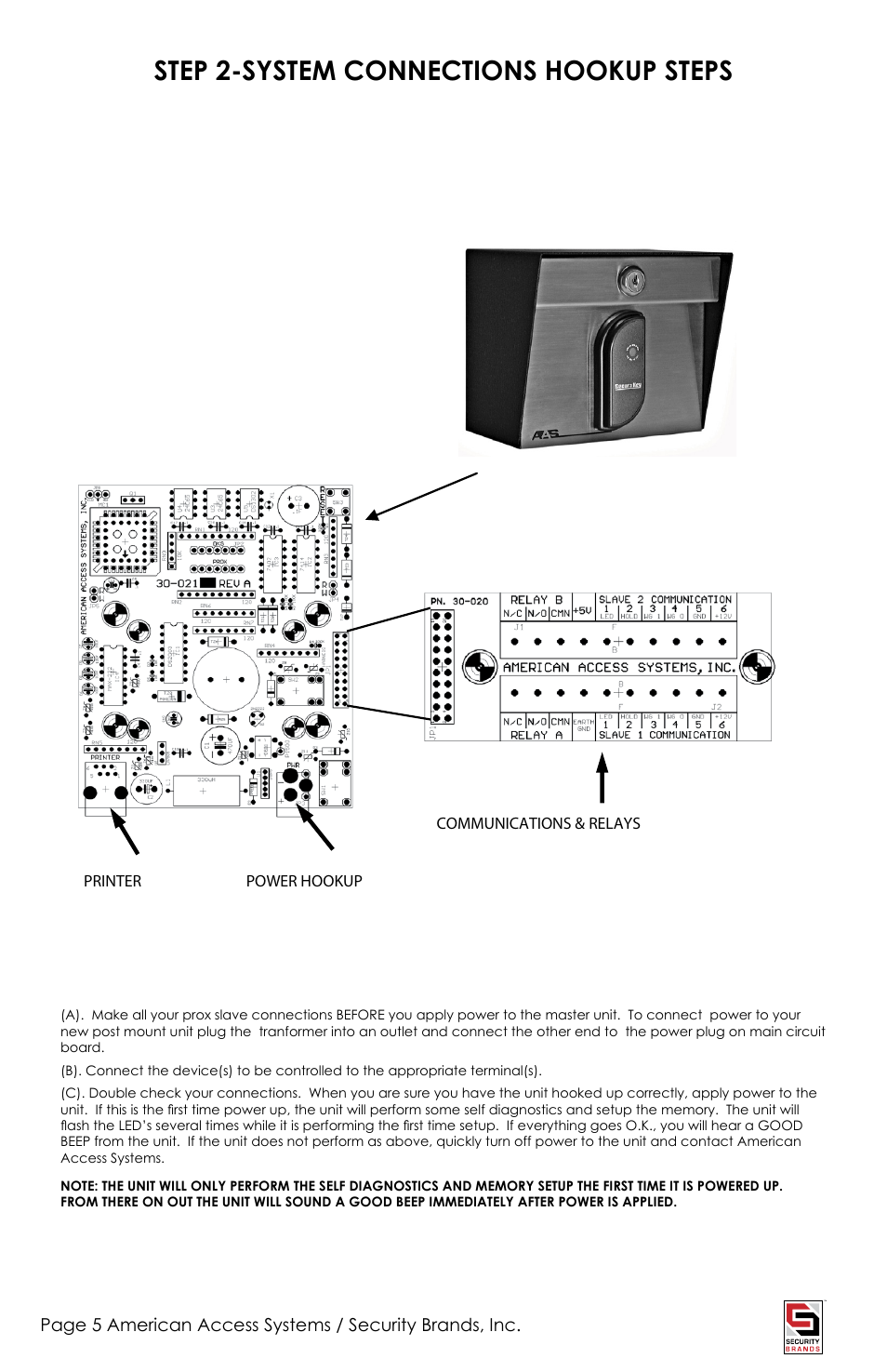 Step 2-system connections hookup steps | American Access Systems Prox Card Reader - 23-213 User Manual | Page 5 / 20