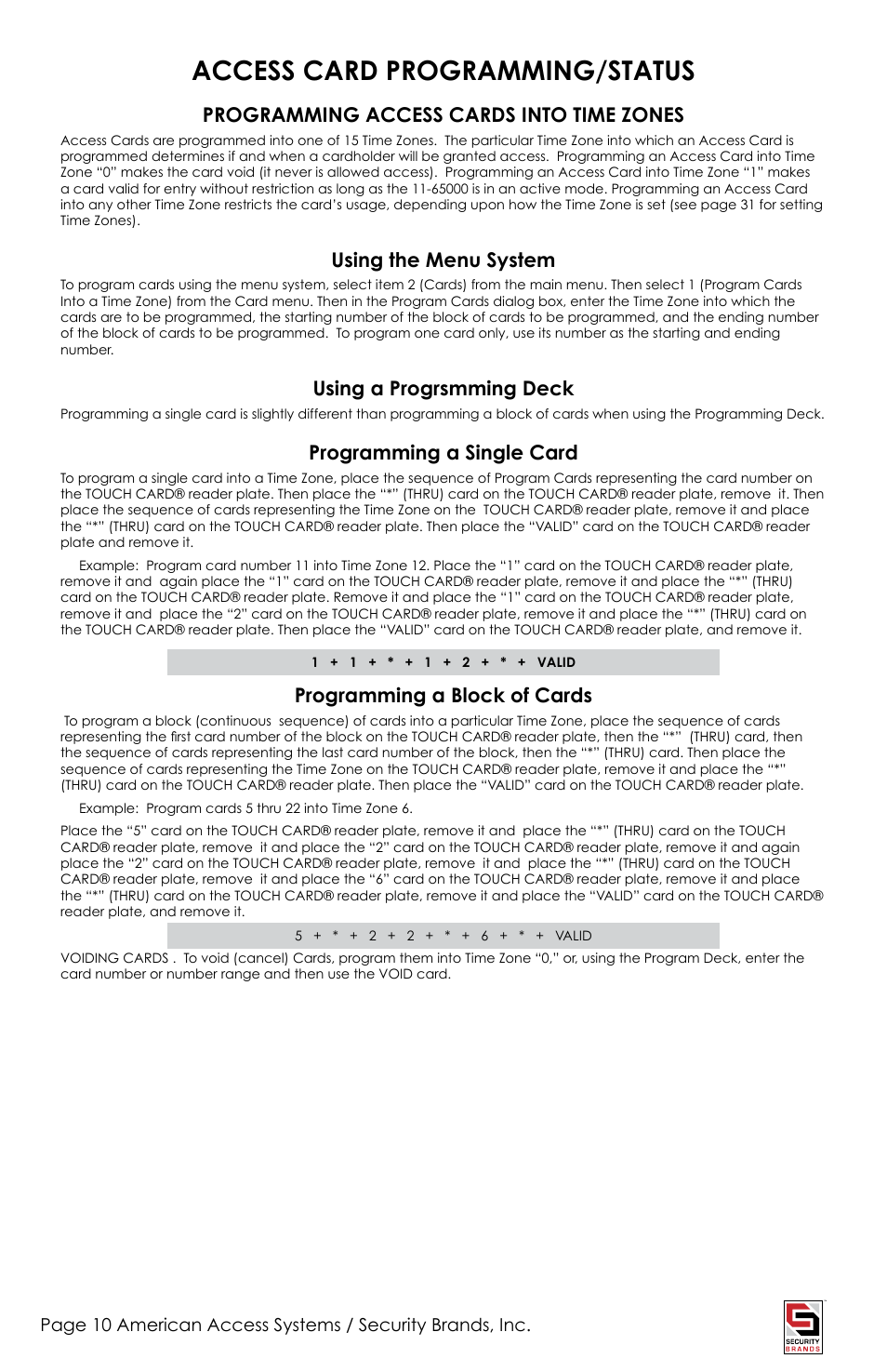 Access card programming/status | American Access Systems Touch Plate Reader - 11-65000 User Manual | Page 10 / 32