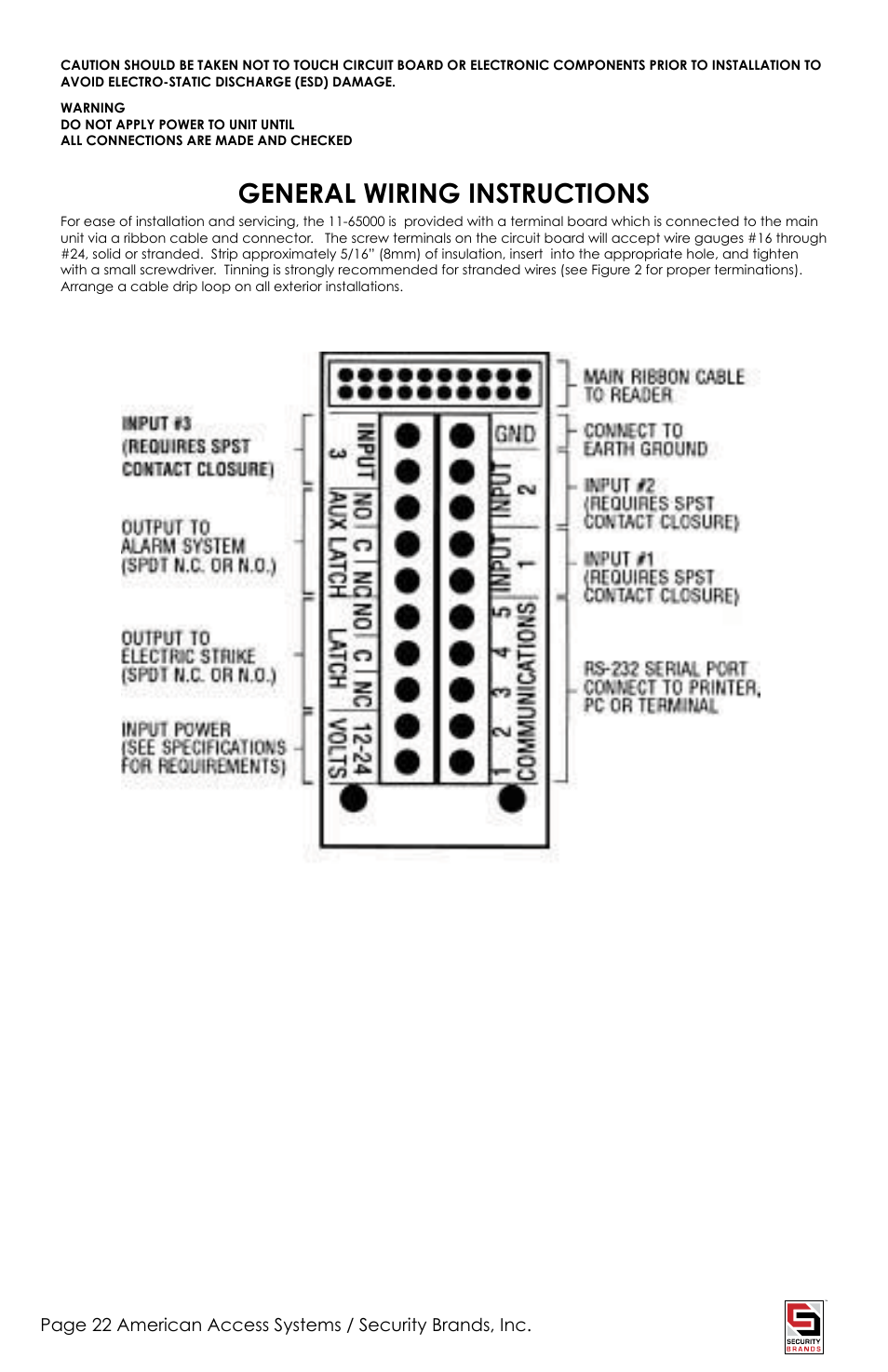 General wiring instructions | American Access Systems Touch Plate Reader - 11-65000 User Manual | Page 22 / 32