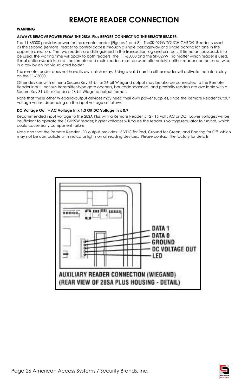 Remote reader connection | American Access Systems Touch Plate Reader - 11-65000 User Manual | Page 26 / 32