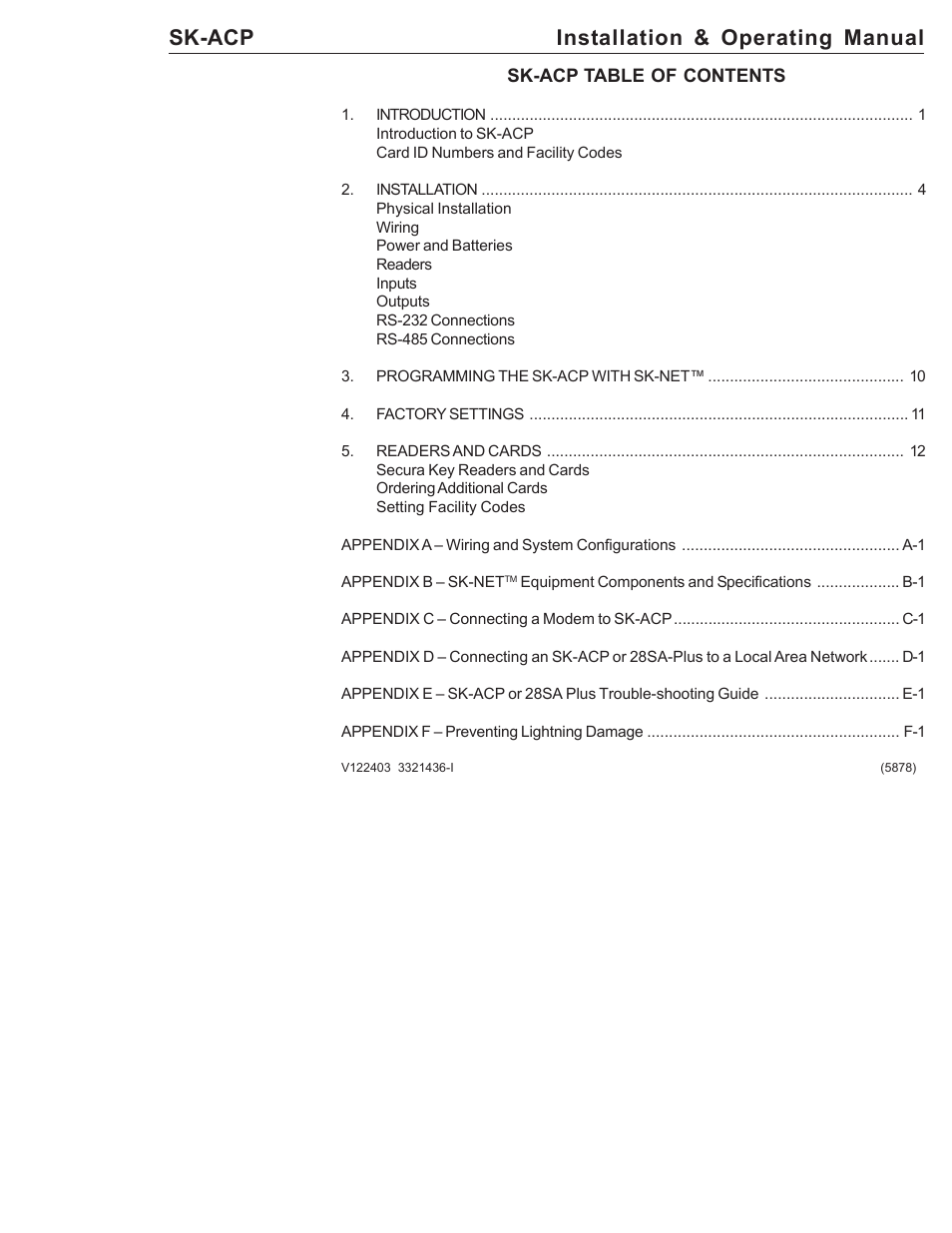 Sk-acp installation & operating manual | American Access Systems ProAccess 200sa User Manual | Page 3 / 36