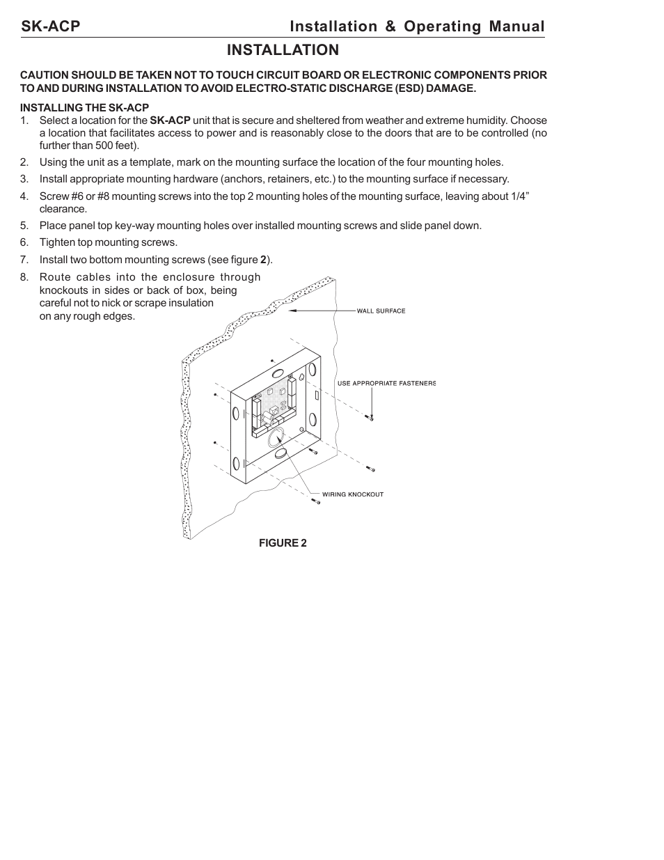 Sk-acp installation & operating manual, Installation | American Access Systems ProAccess 200sa User Manual | Page 8 / 36