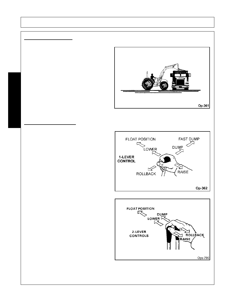 Dumping the bucket, Lowering the bucket, Operation | Opera t ion | Bush Hog 3327 User Manual | Page 72 / 100