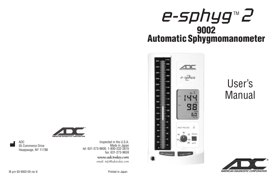 American Diagnostic Corporation (ADC) e-sphyg2 9002 User Manual | 14 pages