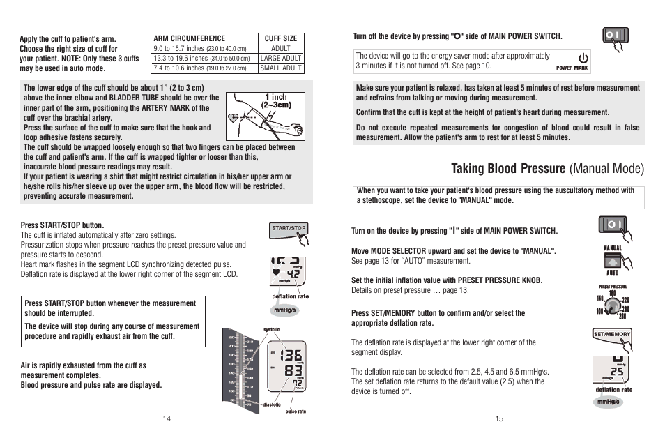 Taking blood pressure (manual mode) | American Diagnostic Corporation (ADC) e-sphyg2 9002 User Manual | Page 14 / 14