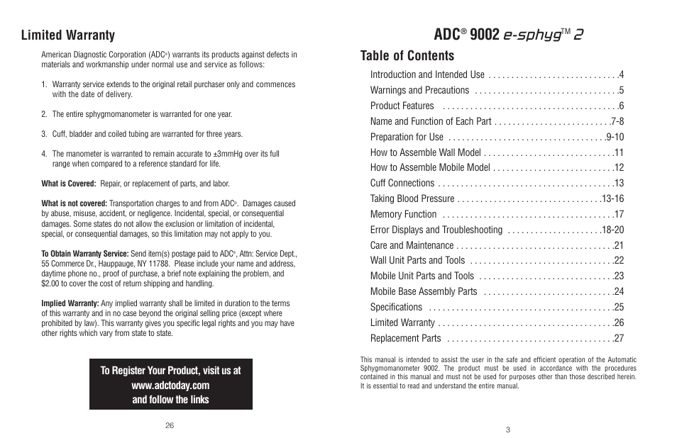 American Diagnostic Corporation (ADC) e-sphyg2 9002 User Manual | Page 3 / 14
