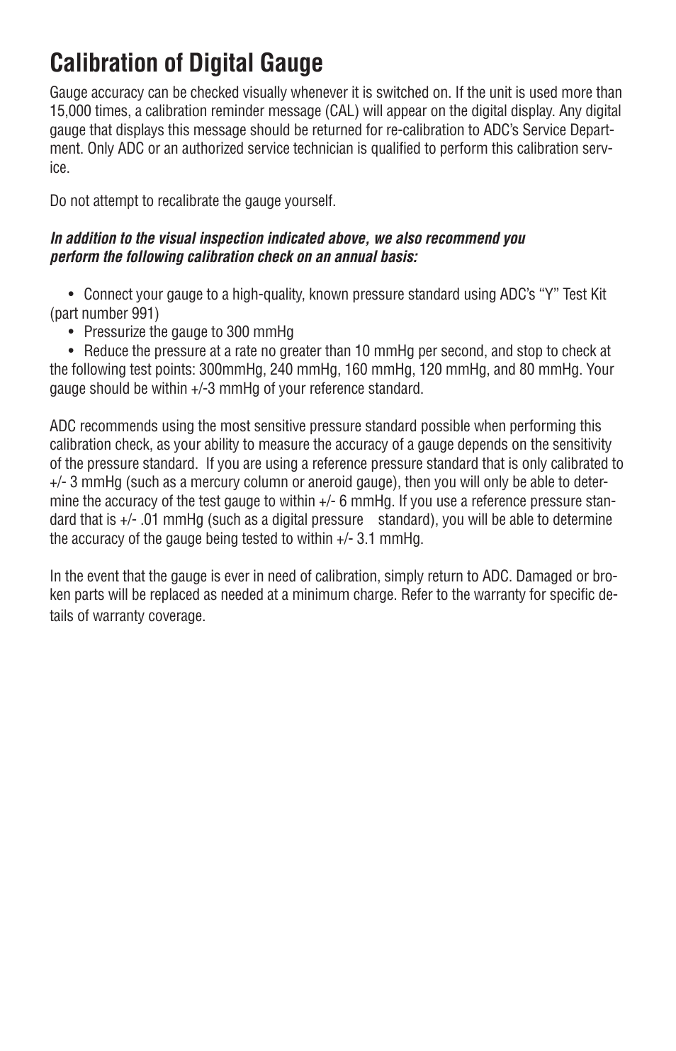 Calibration of digital gauge | American Diagnostic Corporation (ADC) e-sphyg 7002 User Manual | Page 10 / 15