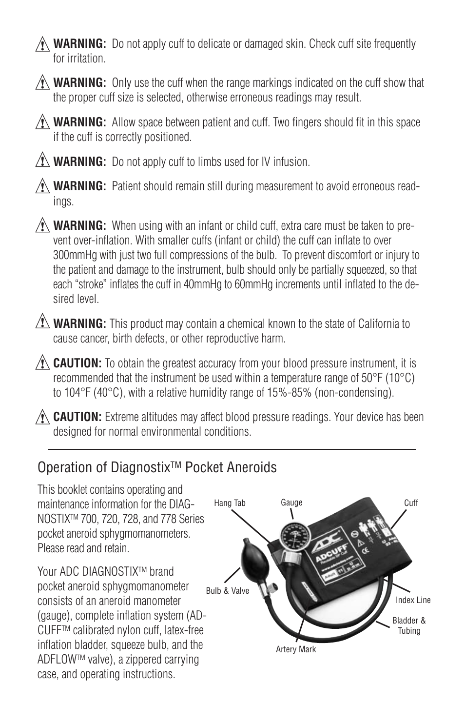 Operation of diagnostix, Pocket aneroids | American Diagnostic Corporation (ADC) Diagnostix 75XX User Manual | Page 3 / 10