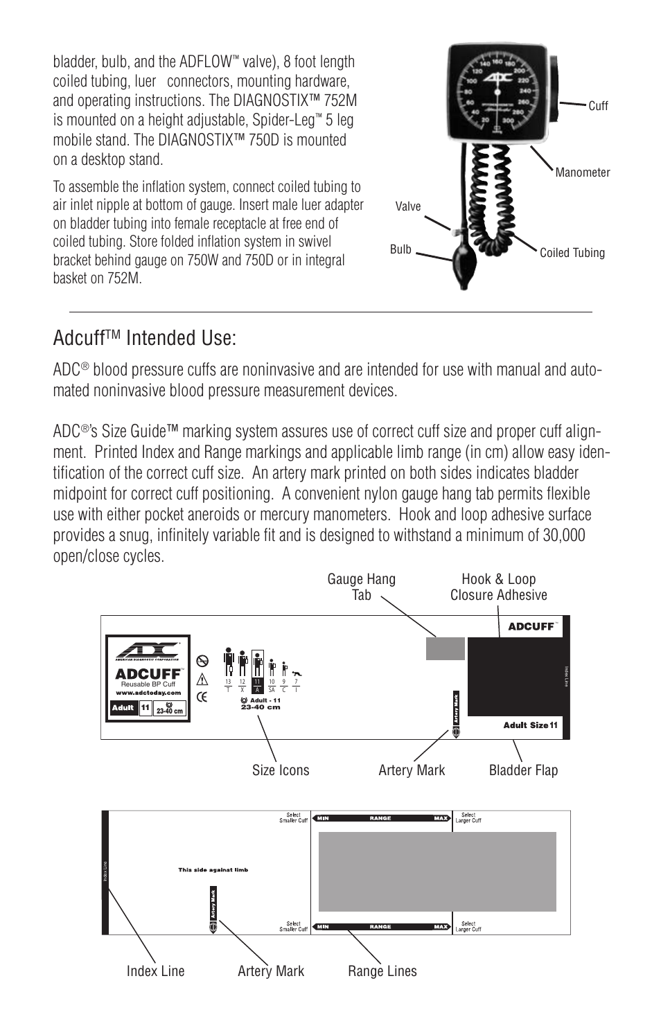Adcuff, Intended use, Bladder, bulb, and the adflow | American Diagnostic Corporation (ADC) Diagnostix 75XX User Manual | Page 5 / 10