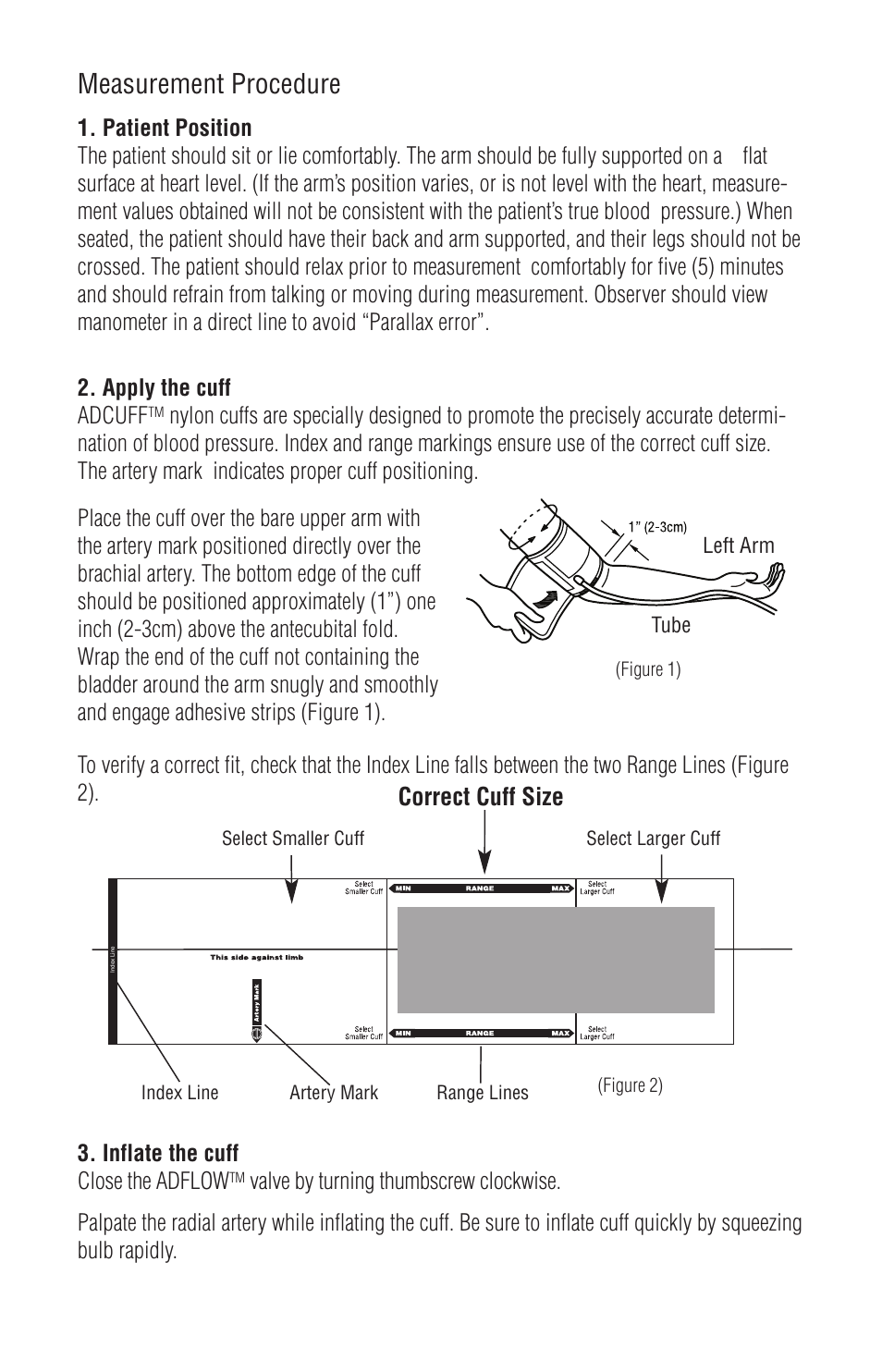 Measurement procedure, Correct cuff size | American Diagnostic Corporation (ADC) Diagnostix 75XX User Manual | Page 6 / 10