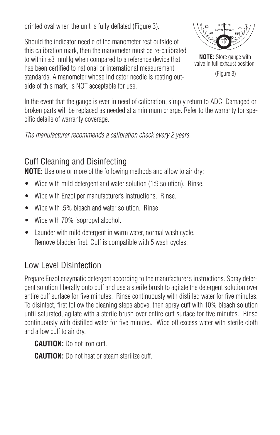 Cuff cleaning and disinfecting, Low level disinfection | American Diagnostic Corporation (ADC) Diagnostix 75XX User Manual | Page 8 / 10