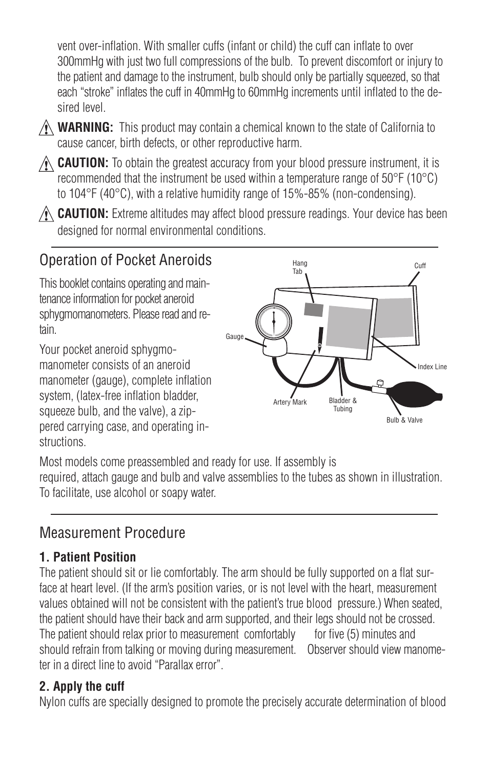 Operation of pocket aneroids, Measurement procedure | American Diagnostic Corporation (ADC) Prosphyg 790 User Manual | Page 3 / 7