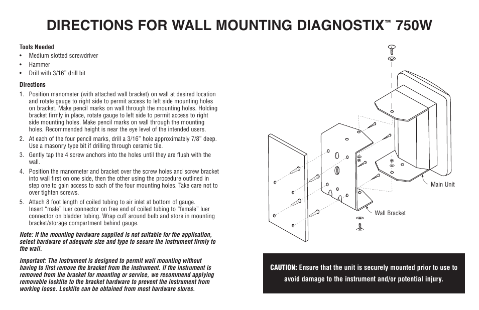 Directions for wall mounting diagnostix, 750w | American Diagnostic Corporation (ADC) Diagnostix 750W User Manual | Page 2 / 2
