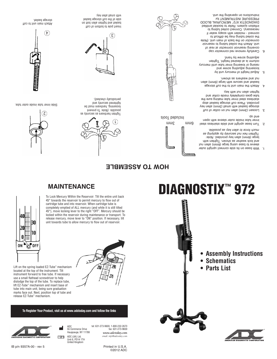 American Diagnostic Corporation (ADC) Diagnostix 972 Assembly User Manual | 2 pages