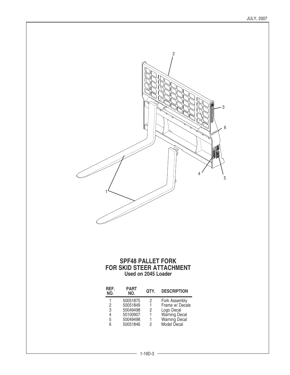 Spf48 pallet fork for skid steer attachment | Bush Hog 2045 User Manual | Page 55 / 85