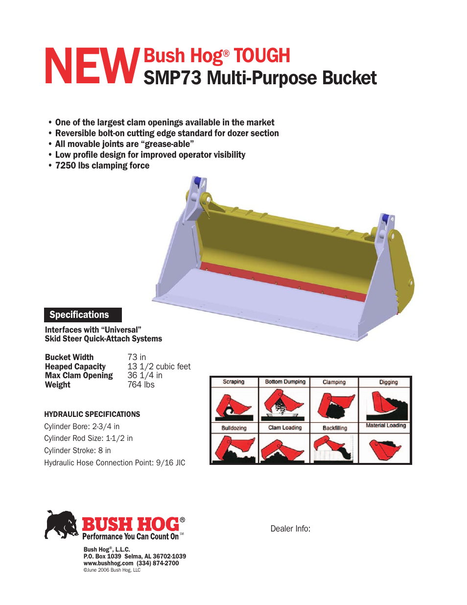 Bush hog, Tough, Smp73 multi-purpose bucket | Bush Hog Tough SMP73 User Manual | Page 2 / 2