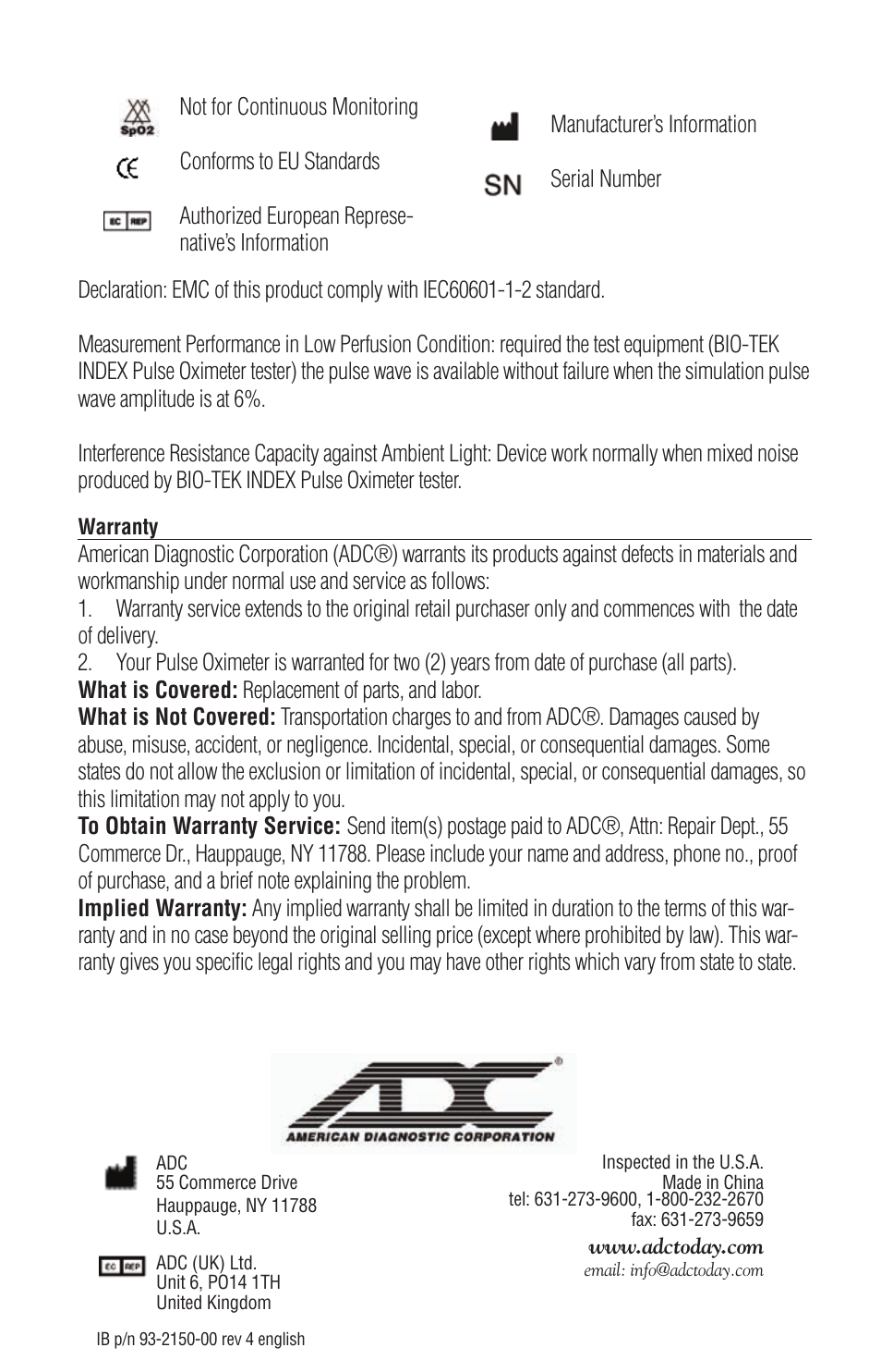 American Diagnostic Corporation (ADC) Adimals 2150 User Manual | Page 7 / 7