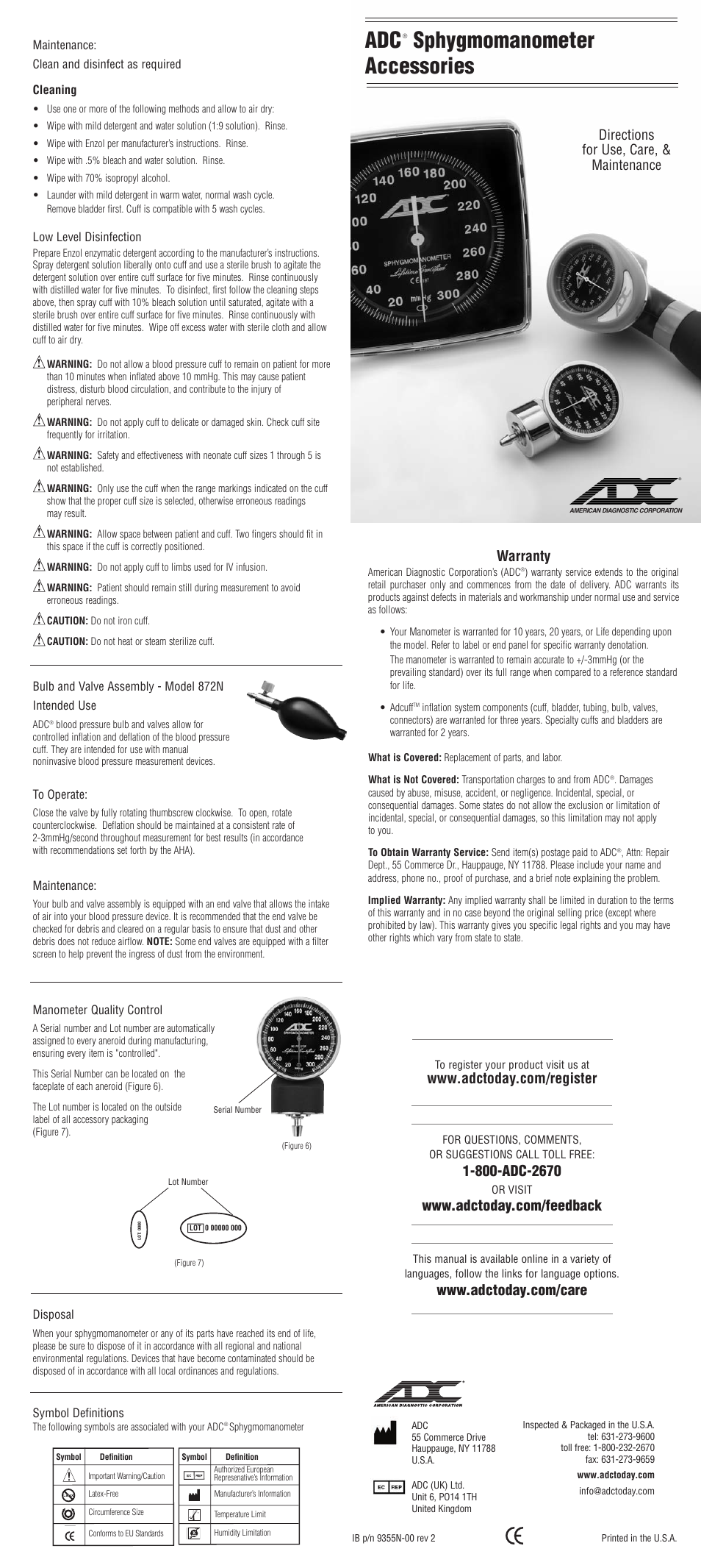 American Diagnostic Corporation (ADC) Sphygmomanometer User Manual | 2 pages