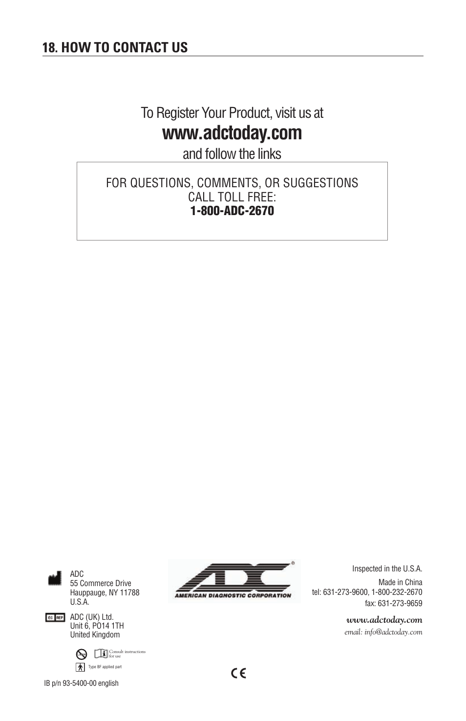 And follow the links, How to contact us | American Diagnostic Corporation (ADC) Diagnostix 3.5v User Manual | Page 14 / 14