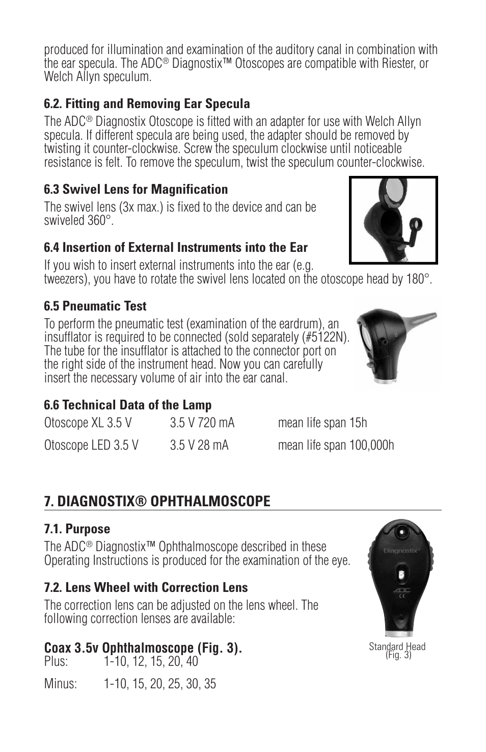 Diagnostix® ophthalmoscope | American Diagnostic Corporation (ADC) Diagnostix 3.5v User Manual | Page 6 / 14