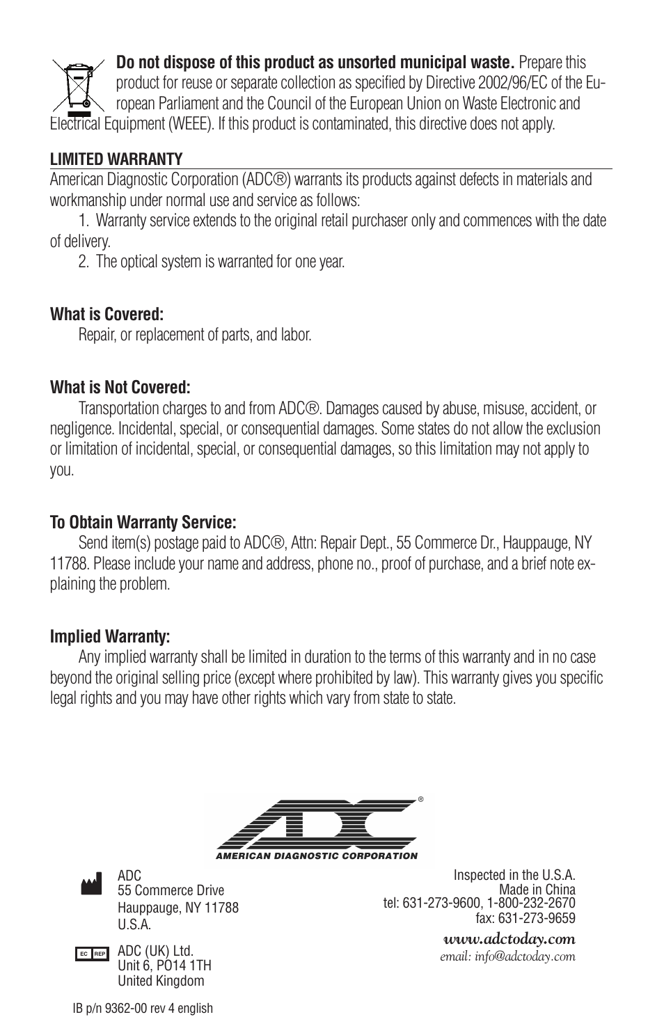 American Diagnostic Corporation (ADC) Diagnostix 2.5v User Manual | Page 7 / 7