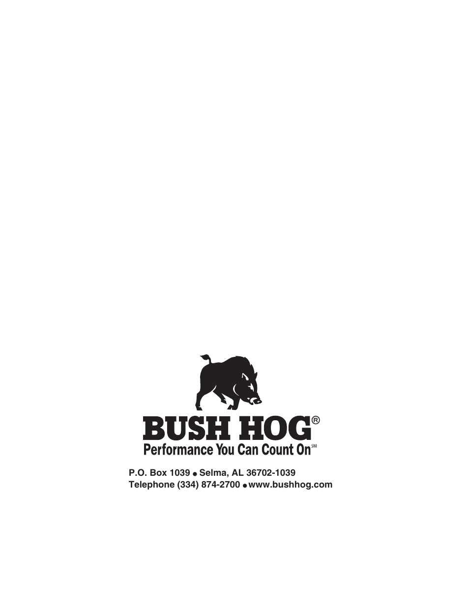 P.o. box 1039 | Bush Hog MP5 User Manual | Page 22 / 22
