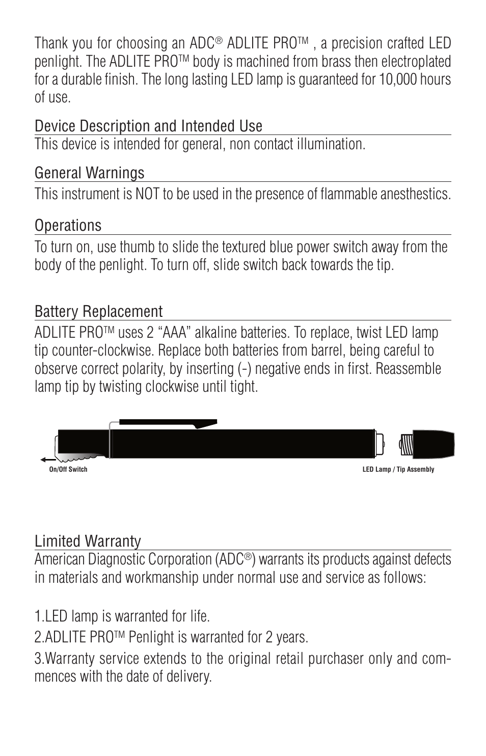 American Diagnostic Corporation (ADC) Adlite Pro User Manual | Page 2 / 3