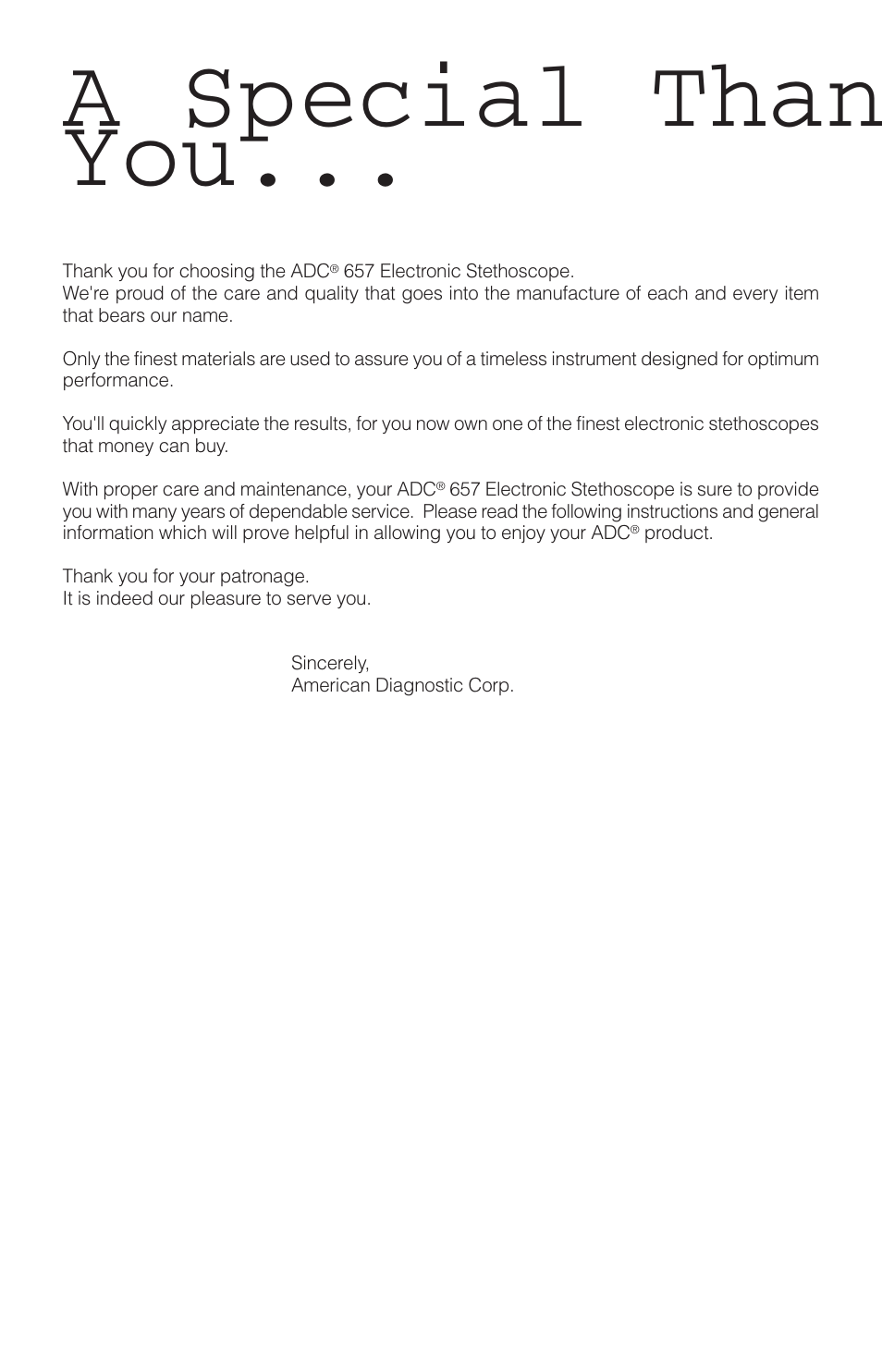 A special than you | American Diagnostic Corporation (ADC) 657 Electronic Stethoscope User Manual | Page 2 / 11